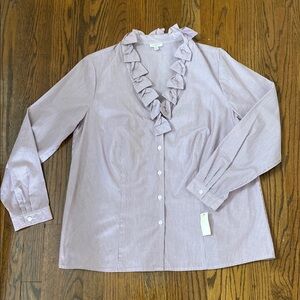 NWT Talbots Woman Ruffled Burgundy and White Striped Blouse